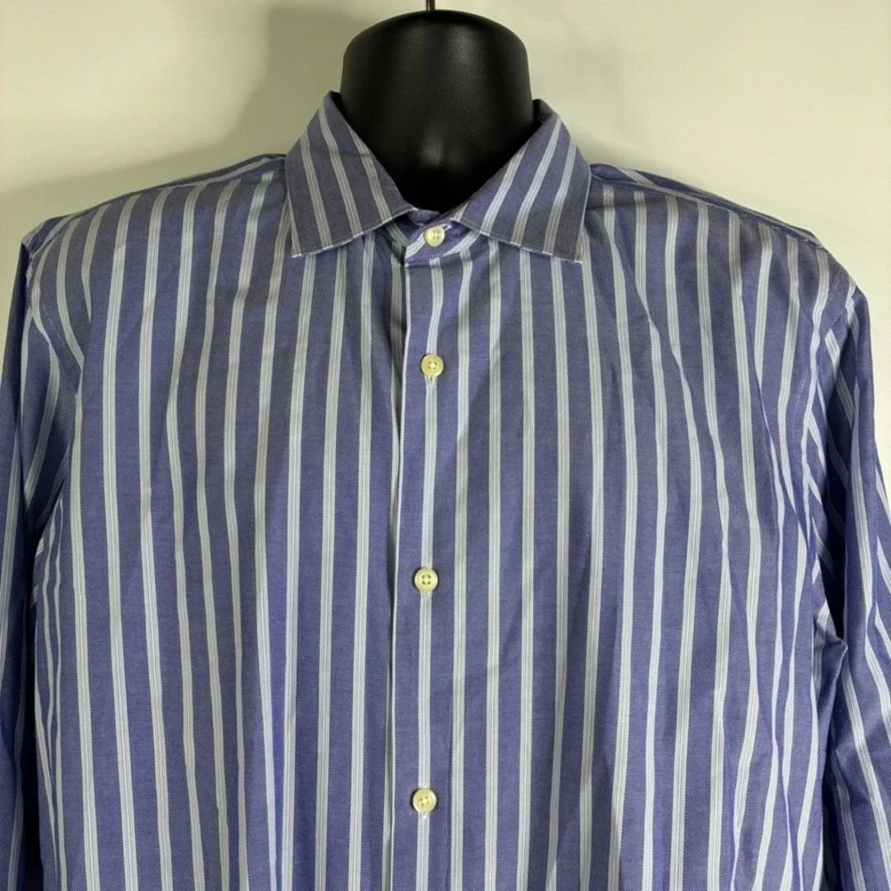 Banana Republic Fitted Blue White Stripe Dress Shirt XL 17-17‎ 1/2 Cotton